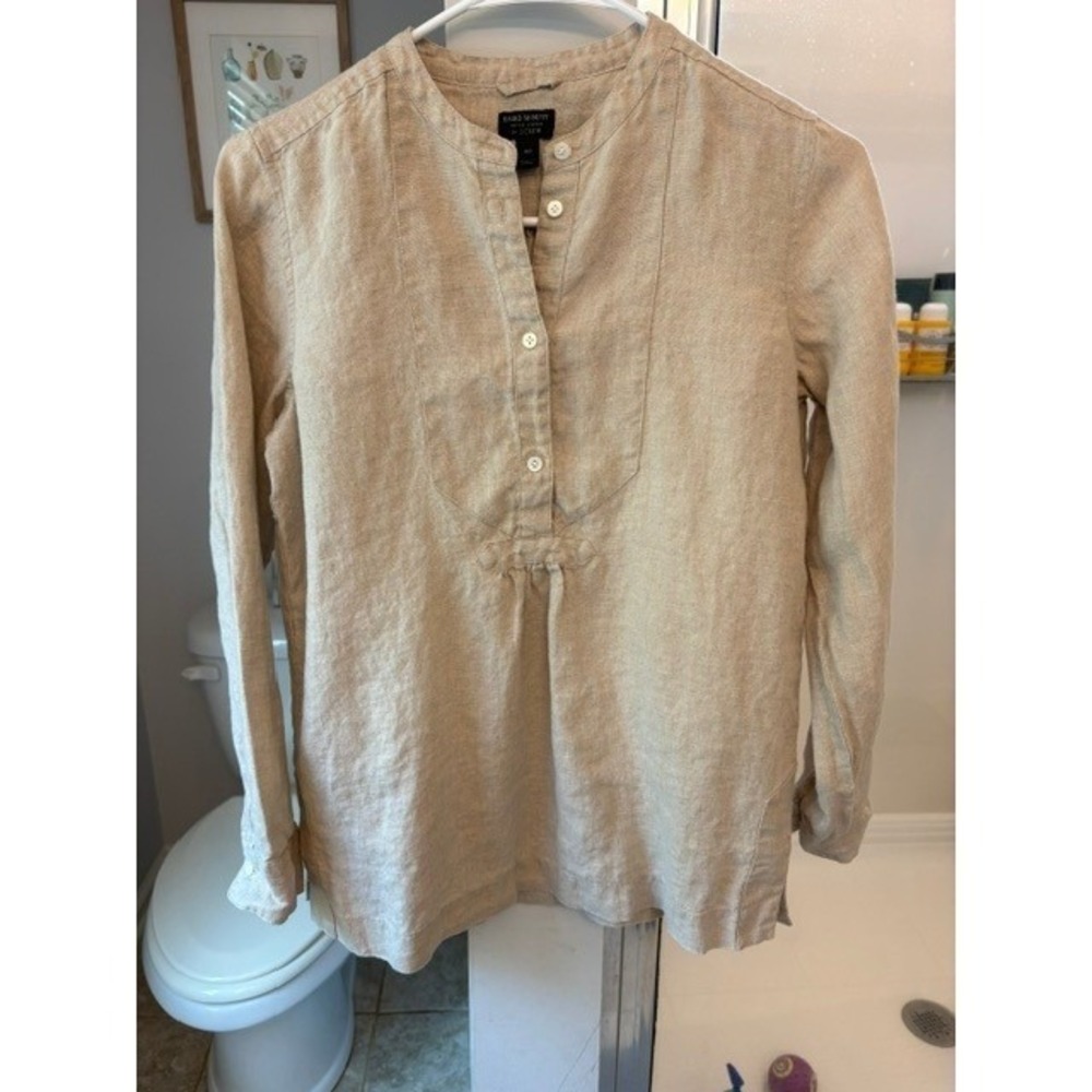 J.Crew Baird McNutt Irish Linen Popover Top Beige 100% Linen